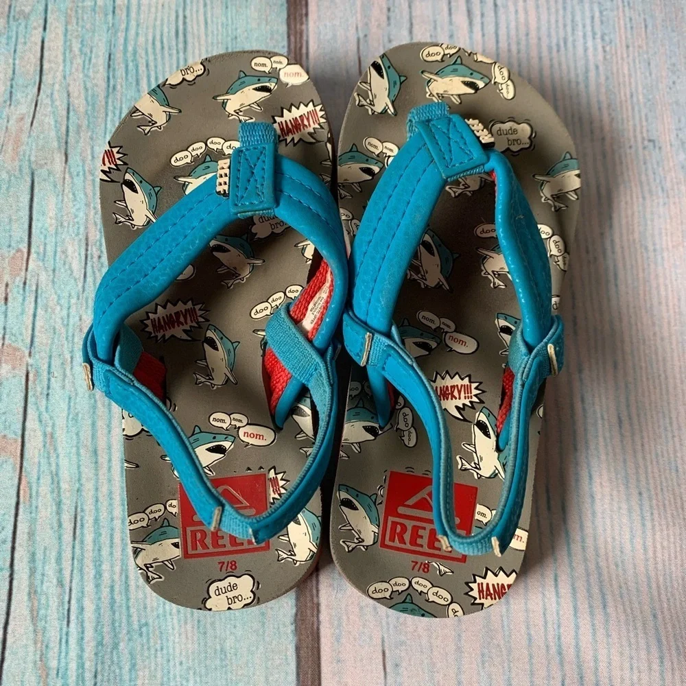 Reef Kids Blue Dinosaur Flip Flops